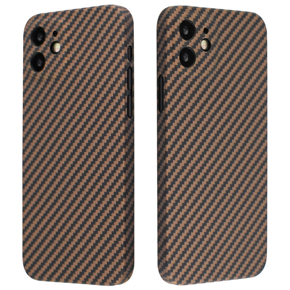 Protective Cover for iPhone 12 6.1 inch Fall Proof Precise Cutout Carbon Fiber Texture Aramid Fiber Back Case - Black Gold Protective Cover for iPhone 12 6.1 inch Fall Proof Precise Cutout Carbon Fiber Texture Aramid Fiber Back Case - Black Gold